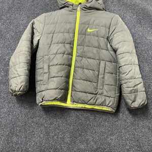 Nike Jacket Kids 7 Gray Hooded Puffer Fleece Lined Full Zip Just Do It